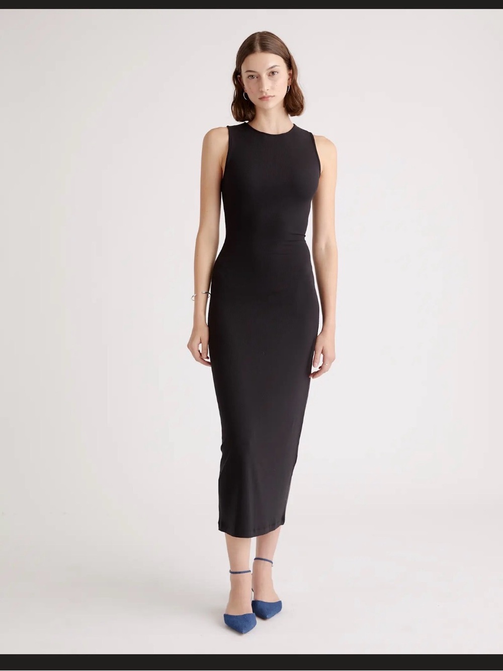 Quince Tencel rib knit tank midi dress